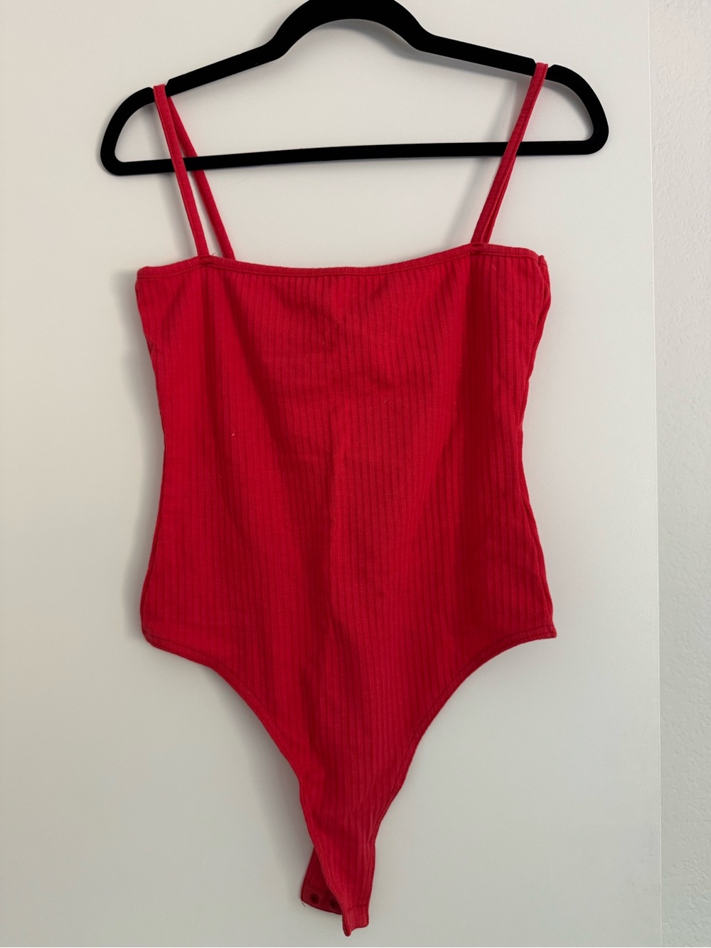 Missguided Red Ribbed Spaghetti Strap Bodysuit